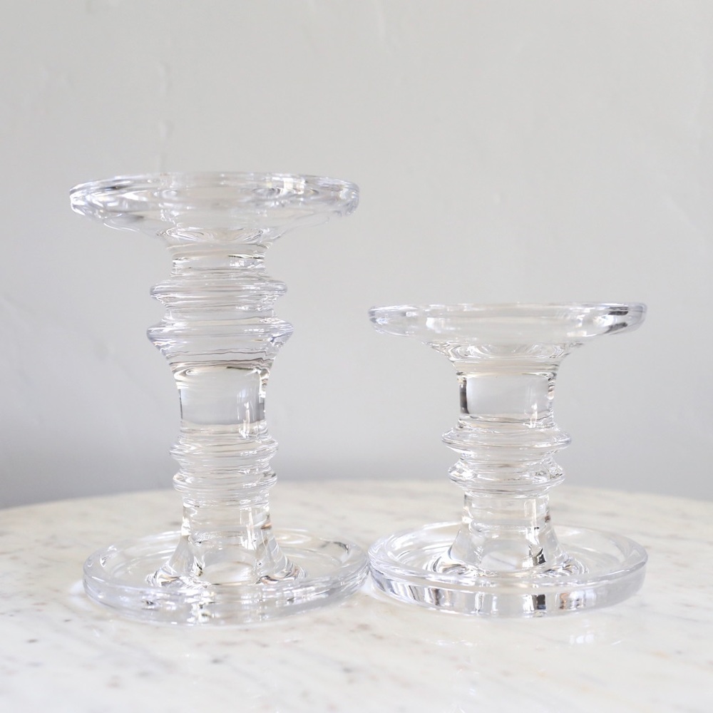 Pair of glass candleholders